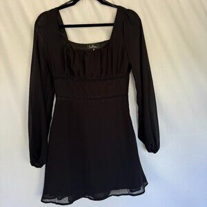 Lulus Black Babydoll Dress XS waist with design flare skirt lined - 0405